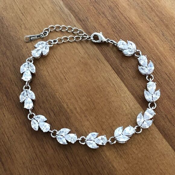 CZ Bracelet | 18K White Gold Plated | 6.5” Adjustable - Picture 2 of 4